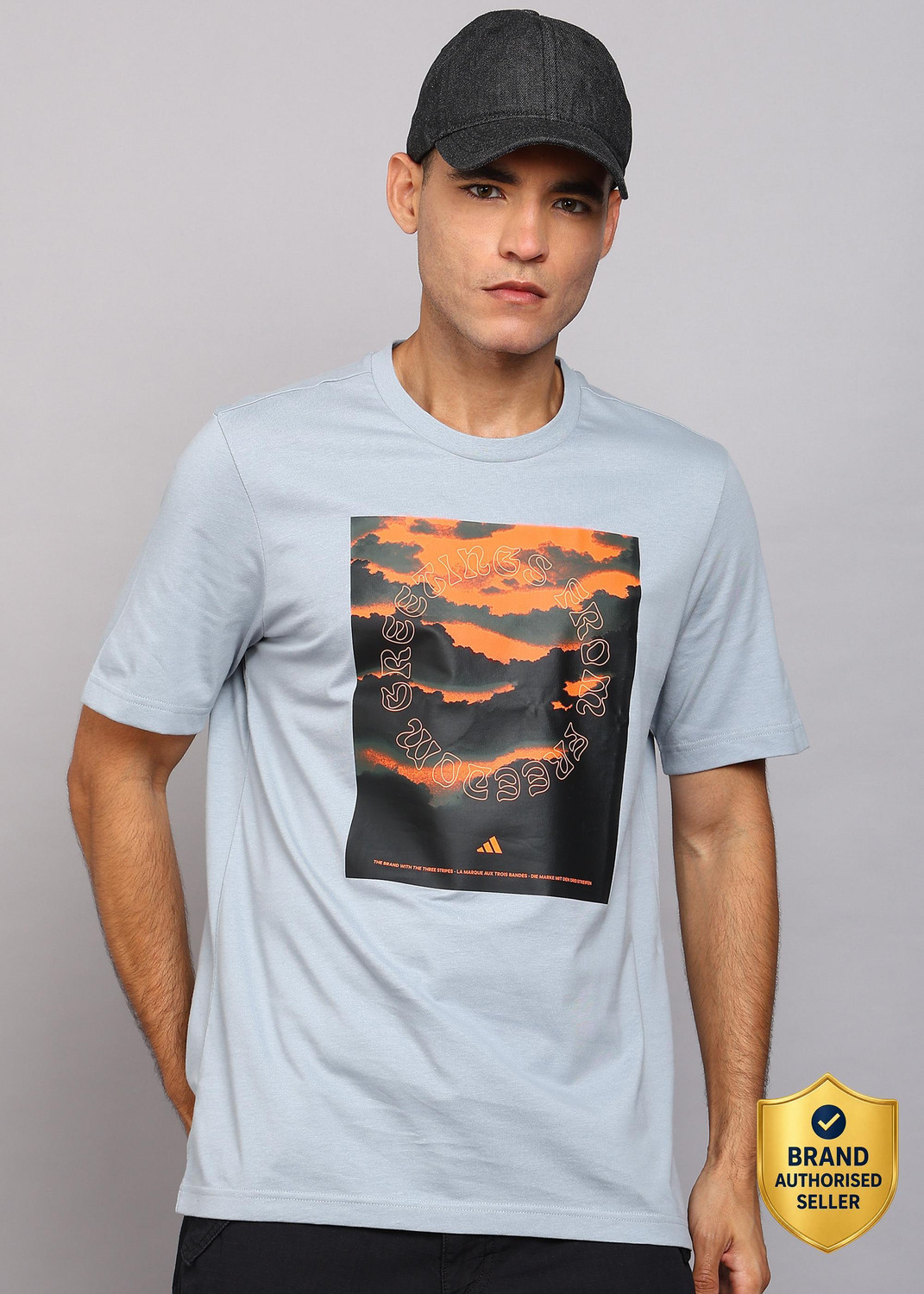 Image of ADIDAS Graphic Print Men Round Neck Grey T-Shirt