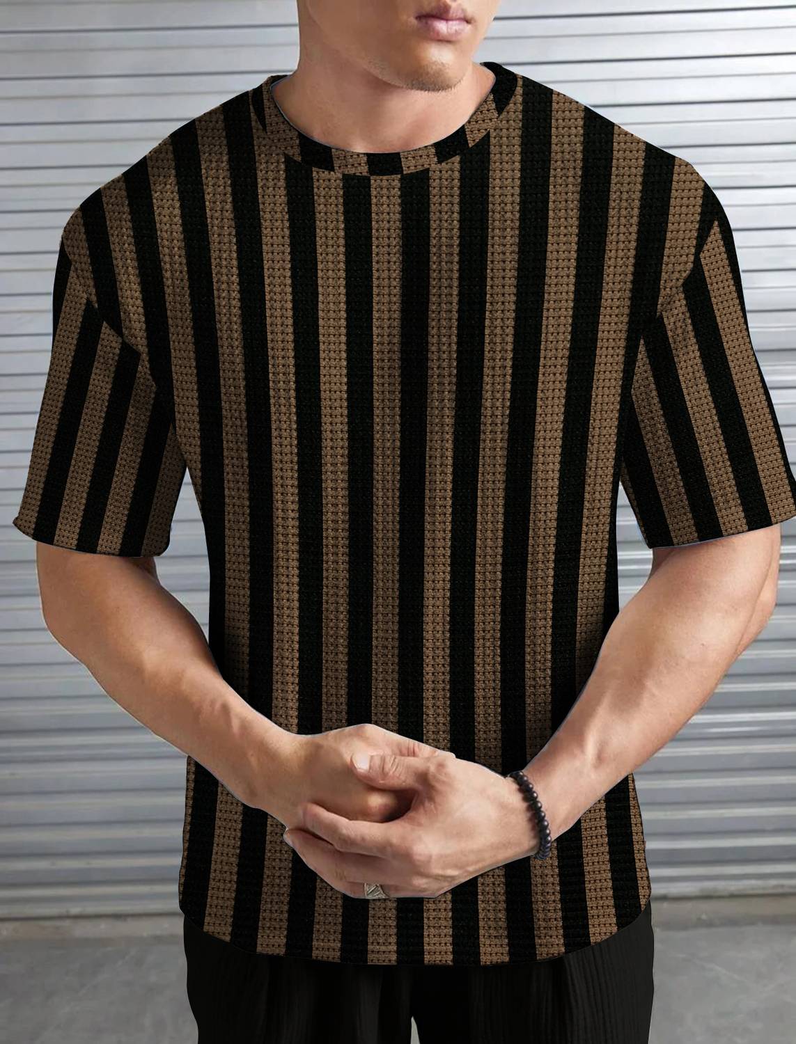 KAJARU Brown Striped Men's T-Shirt - Image 3