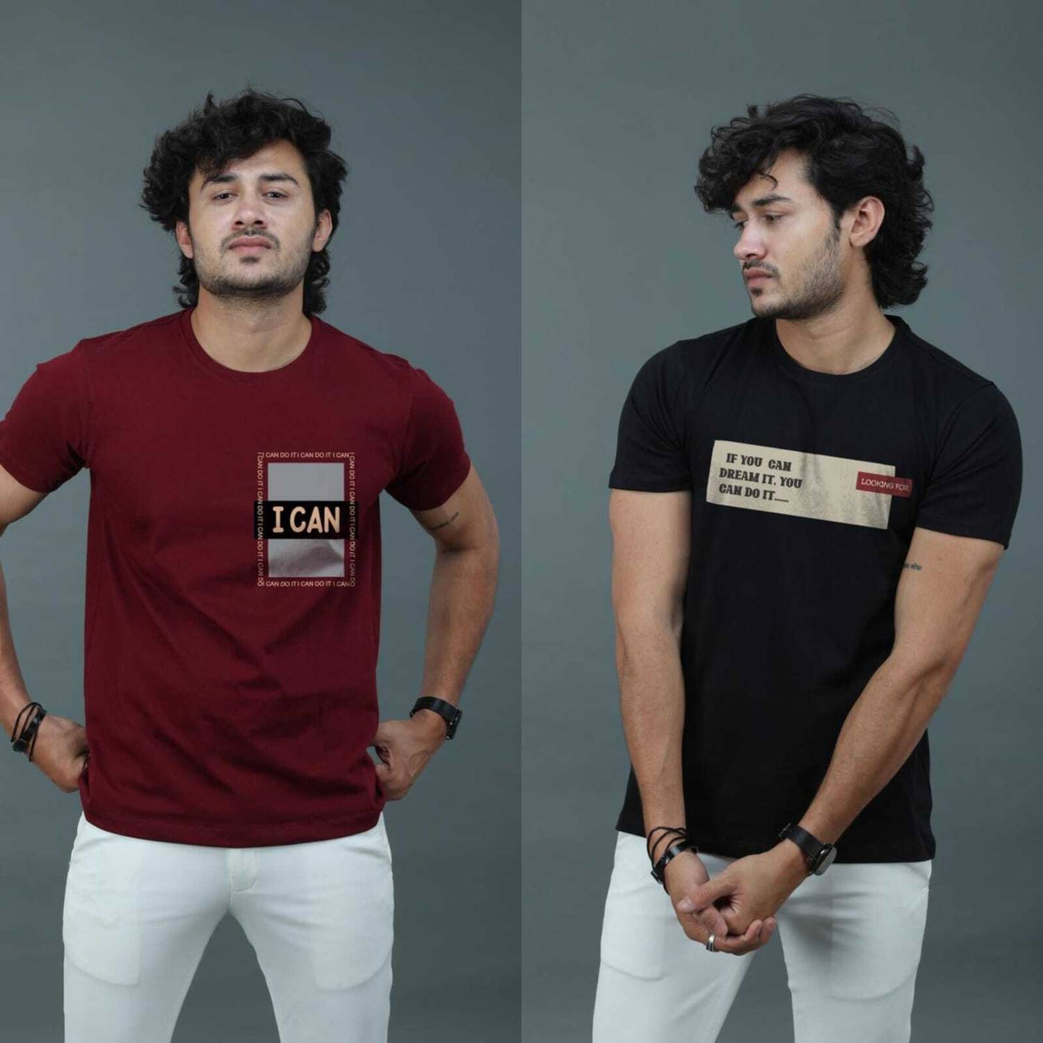 MAYUR CLOTHING Pack of 2 Men Graphic Print Round Neck Cotton Blen