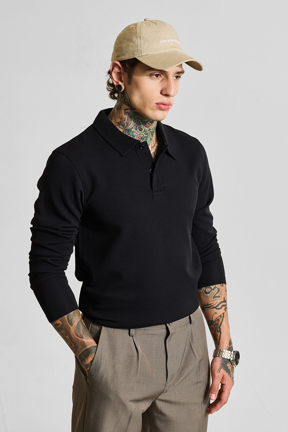 Image of Snitch Solid Men Polo Neck Black T-Shirt