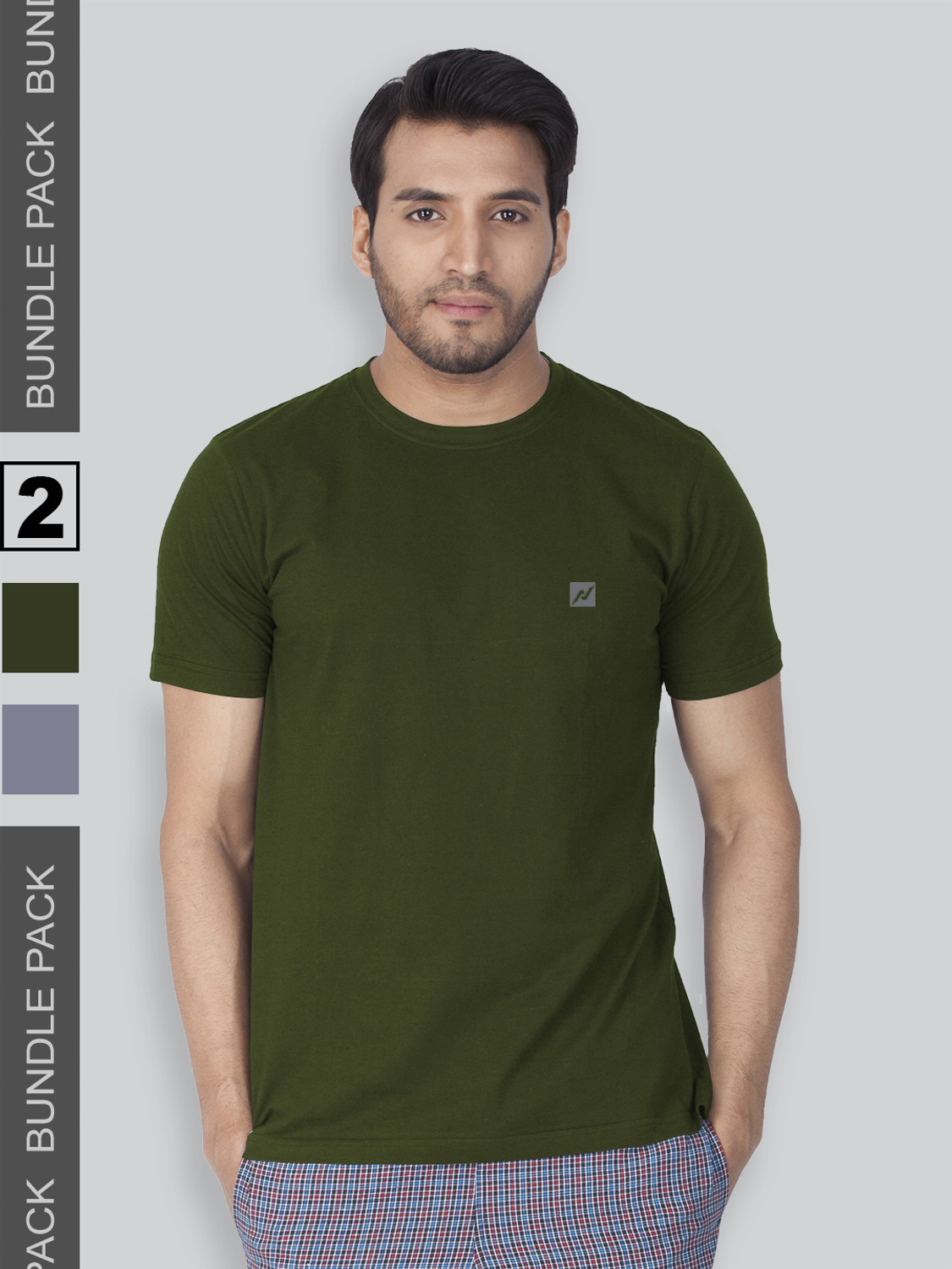 Image of Lux Nitro Solid Men Round Neck Grey, Dark Green T-Shirt