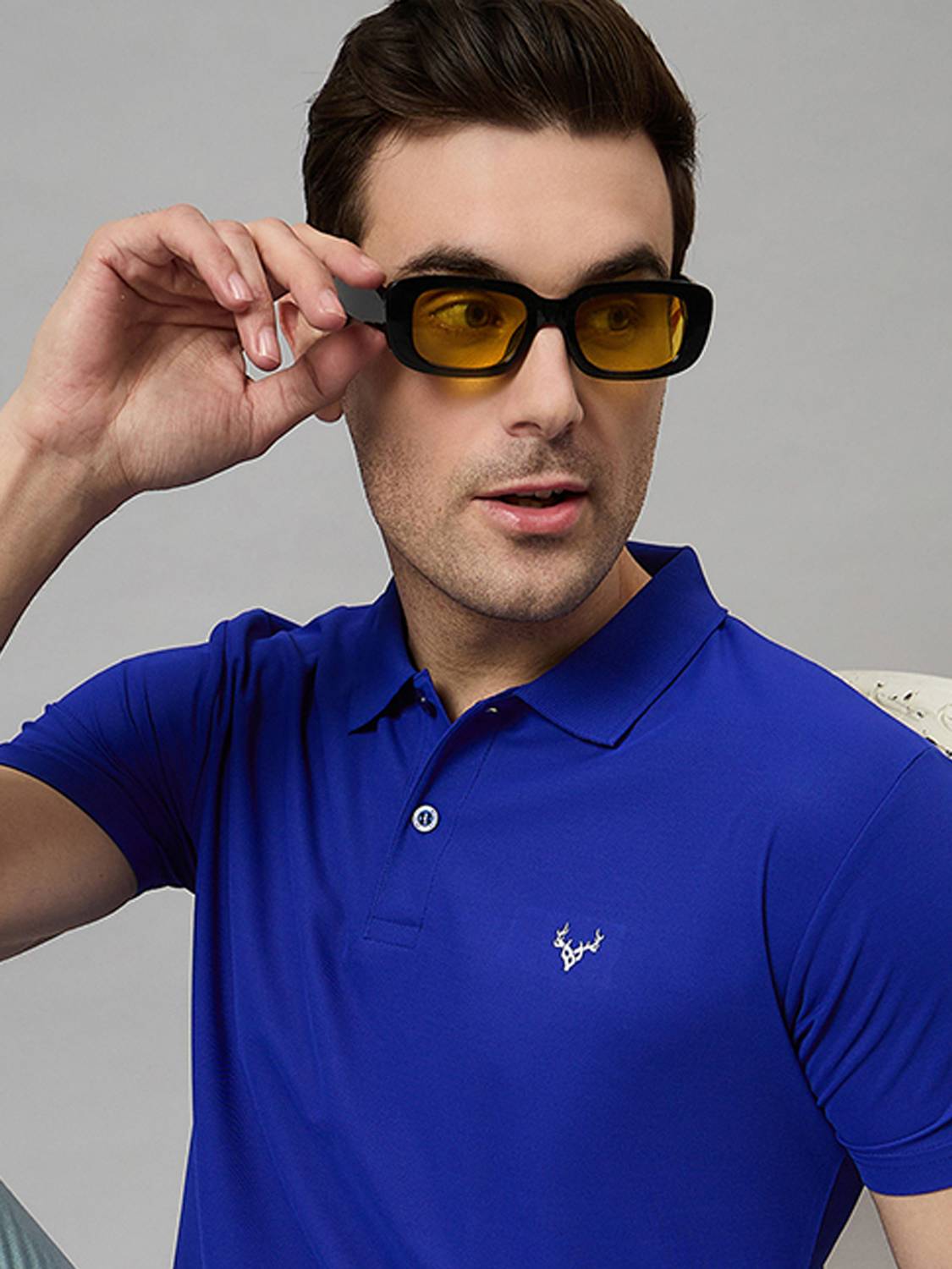 BRONATION Solid Men Polo Neck Blue T-Shirt