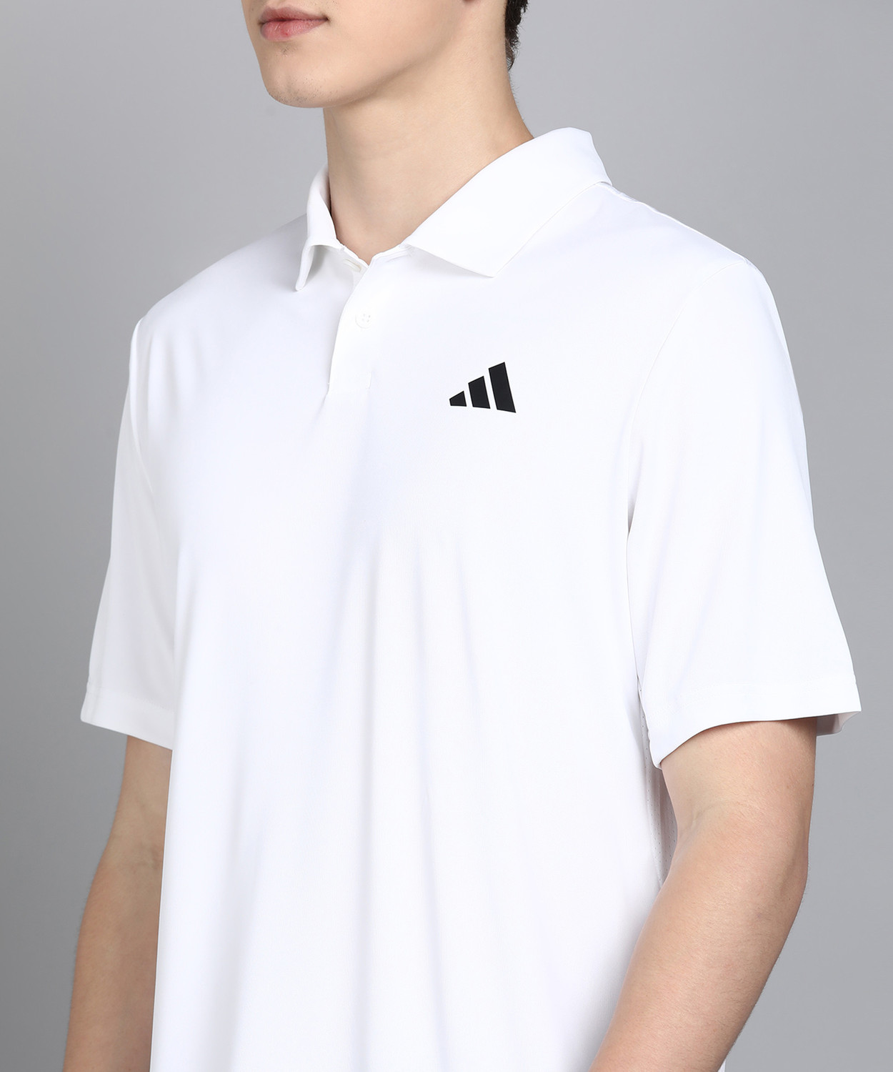 Image of ADIDAS Solid Men Polo Neck White T-Shirt