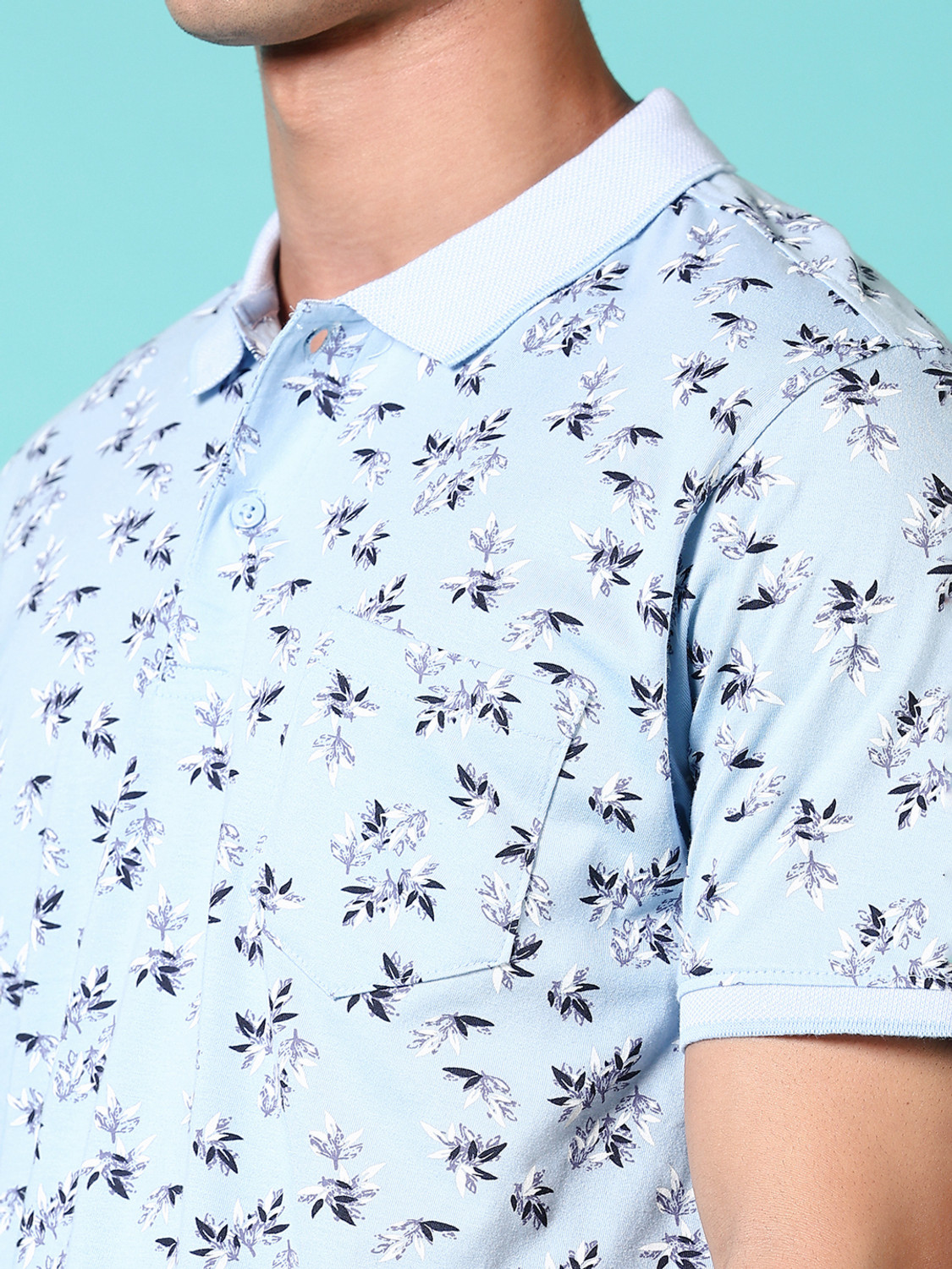 Image of V-MART Printed Men Polo Neck Blue T-Shirt