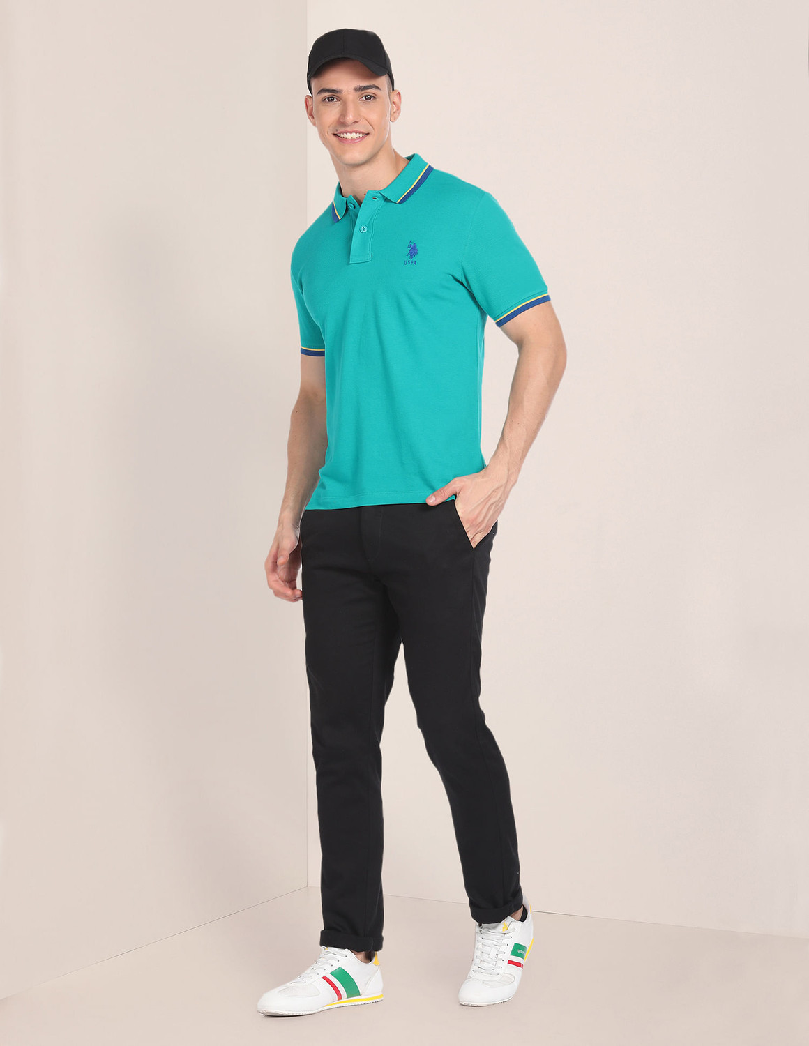 Image of U.S. POLO ASSN. Solid Men Polo Neck Green T-Shirt
