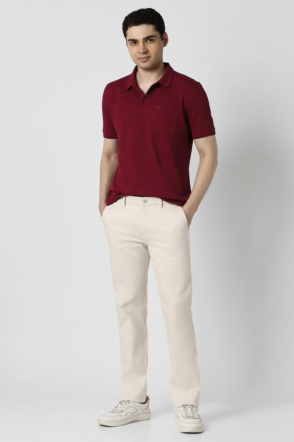 Image of PETER ENGLAND Solid Men Polo Neck Maroon T-Shirt