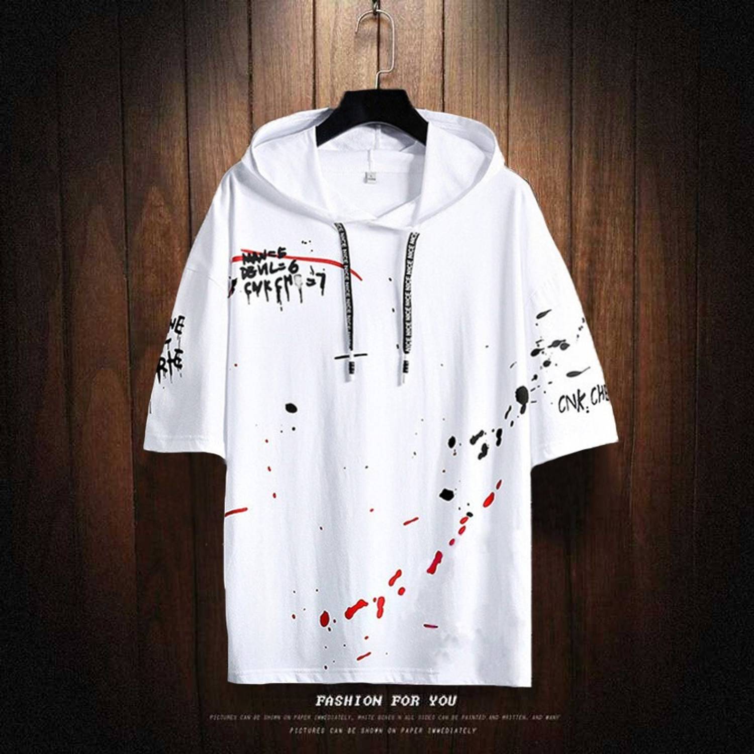 Try This Men Colorblock Hooded Neck Cotton Blend White T-Shirt