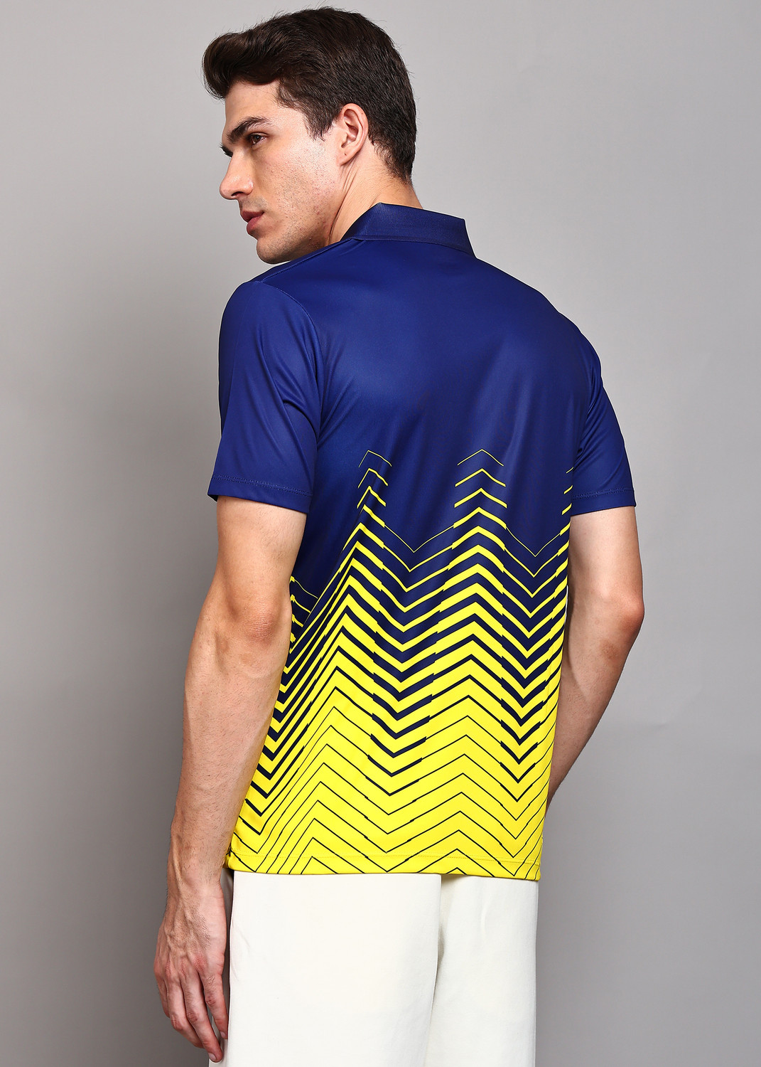 Image of Shiv Naresh Men Printed Polo Neck Polyester Multicolor T-Shirt