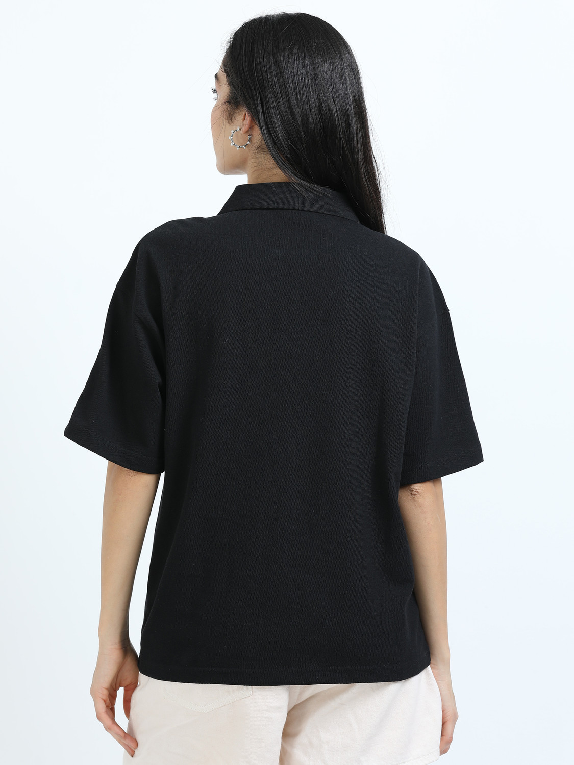 Image of Glitchez Typography Women Polo Neck Black T-Shirt