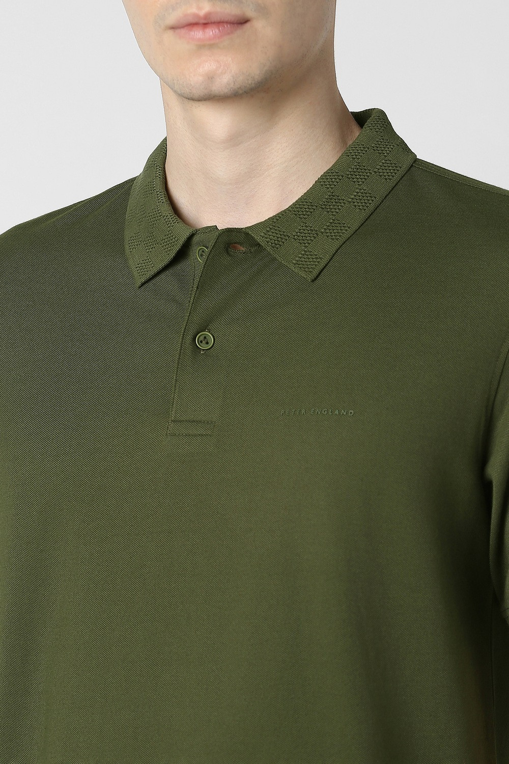 Image of PETER ENGLAND Solid Men Polo Neck Green T-Shirt