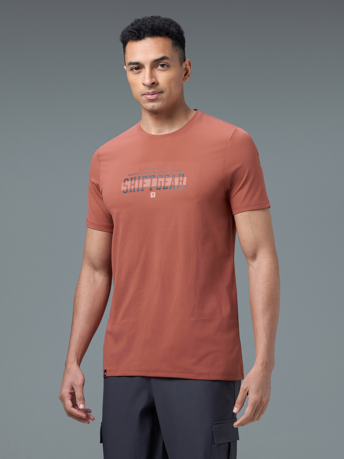 Image of TECHNOSPORT Graphic Print Men Round Neck Orange T-Shirt