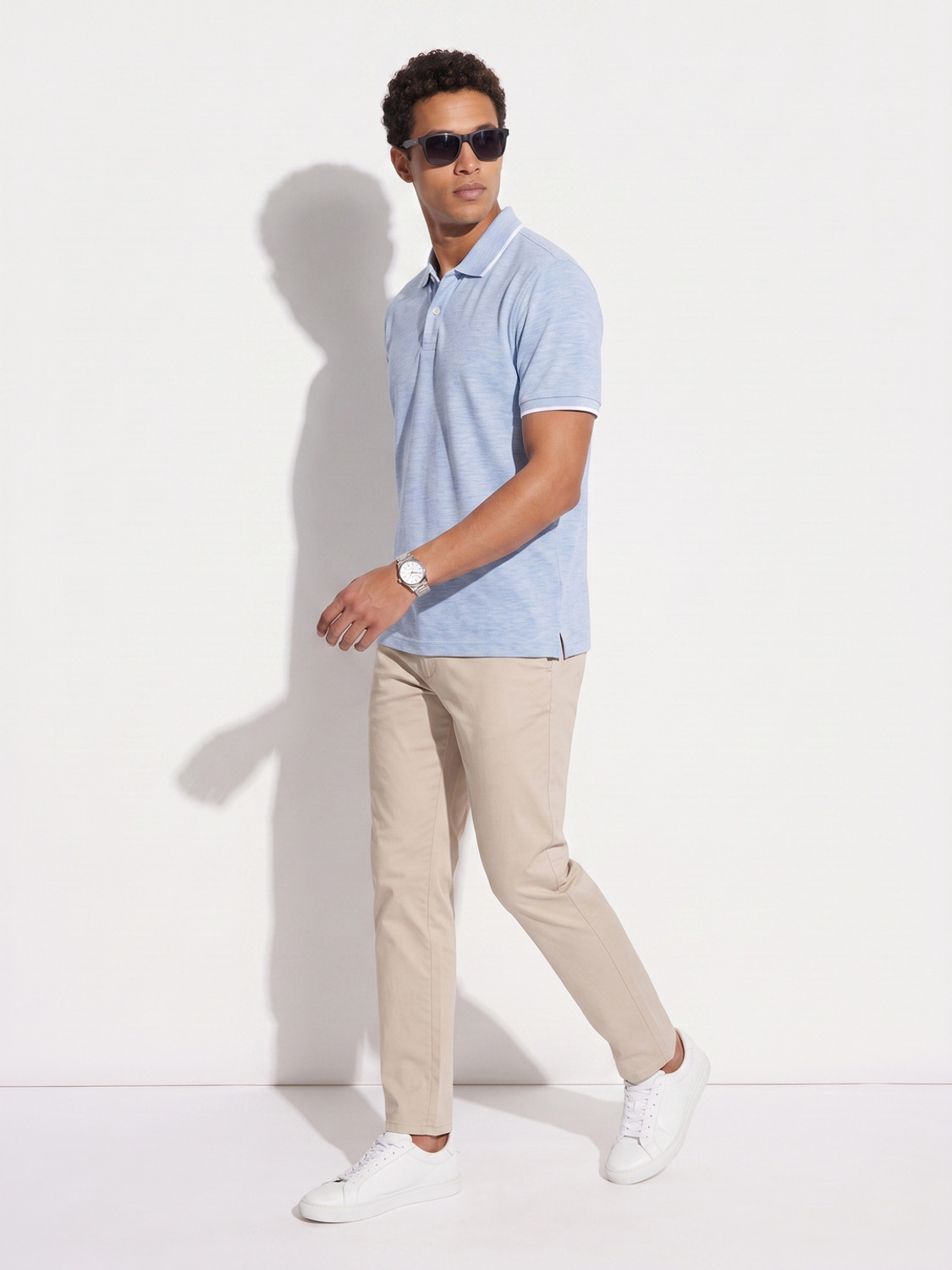 Image of HIGHLANDER Self Design Men Polo Neck Blue T-Shirt