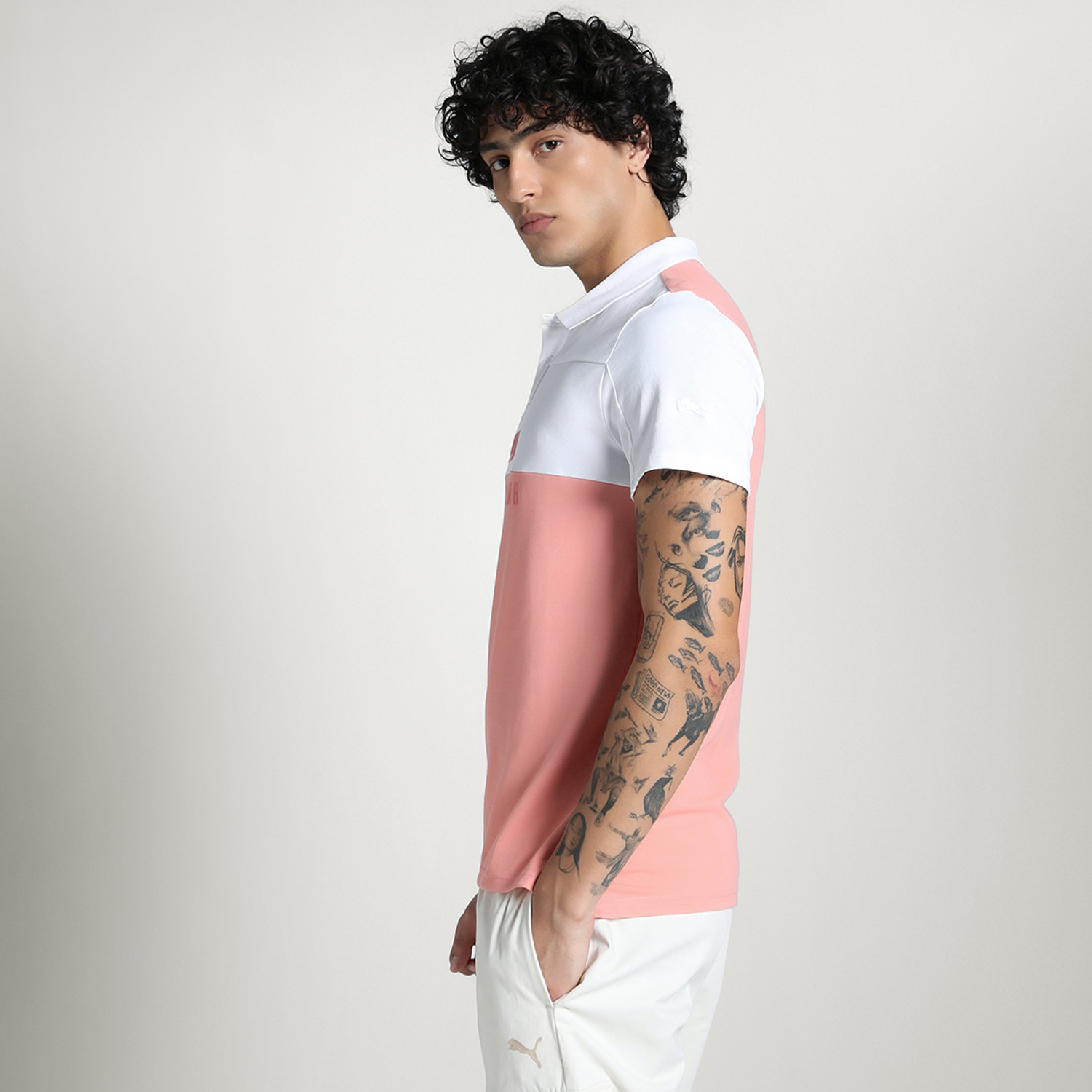 Image of PUMA Colorblock Men Polo Neck Pink, White T-Shirt
