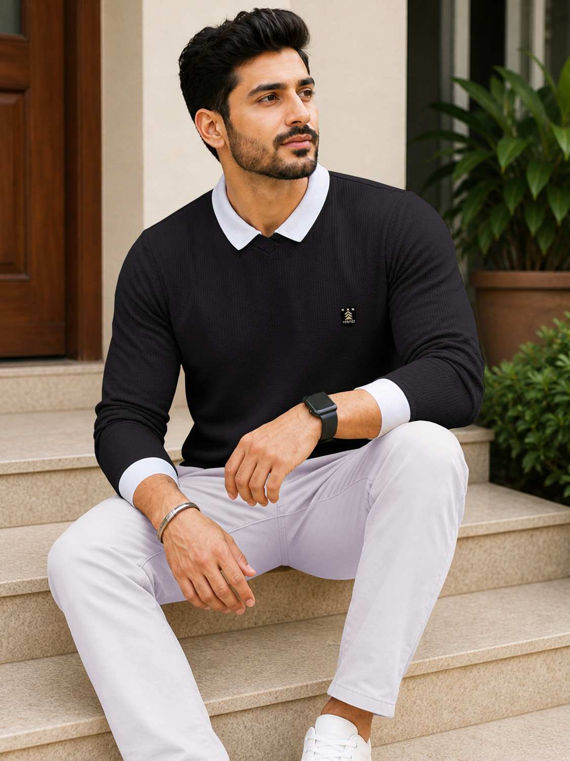 Image of VeBNoR Solid Men Polo Neck Black T-Shirt