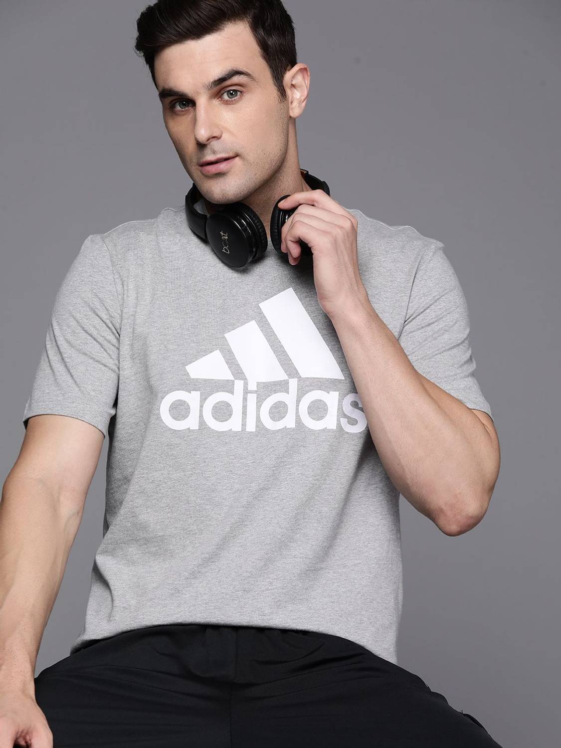 ADIDAS Printed Men Round Neck Grey T-Shirt