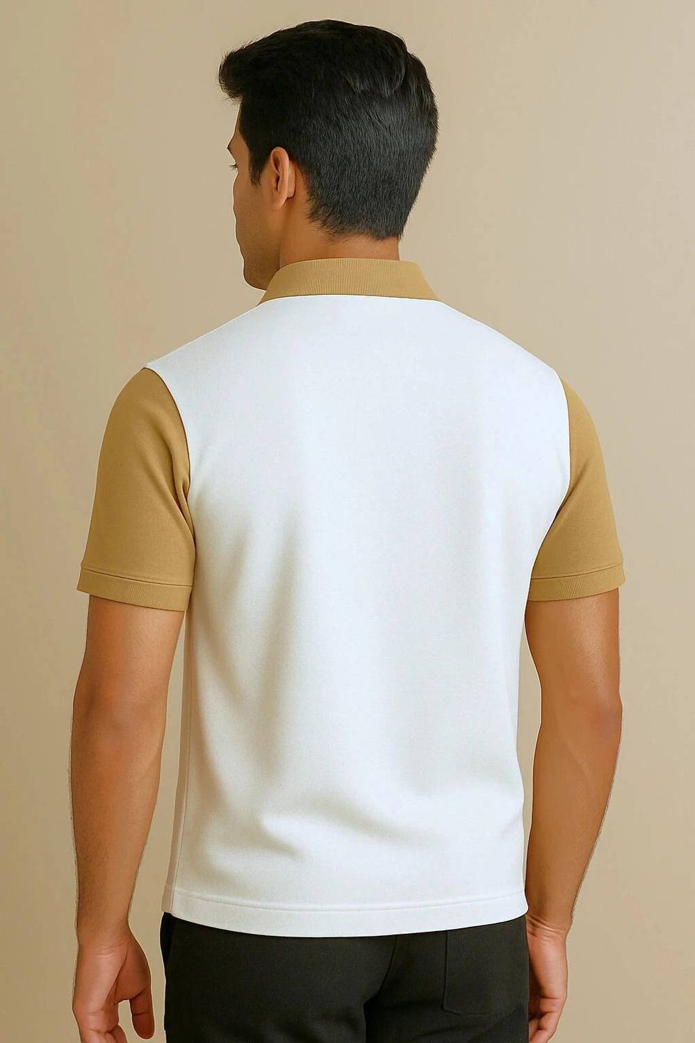 Try Colorblock Men Zip Neck Brown, White T-Shirt - Image 2