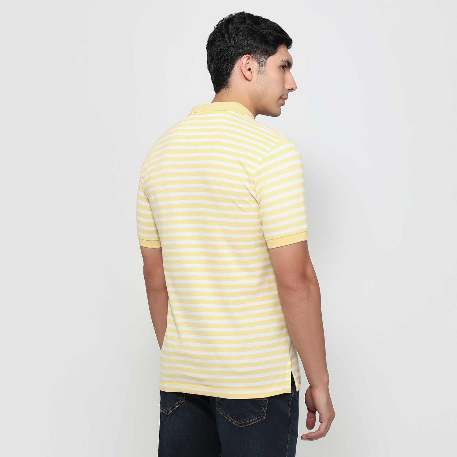 Image of COLORPLUS Striped Men Polo Neck Yellow T-Shirt