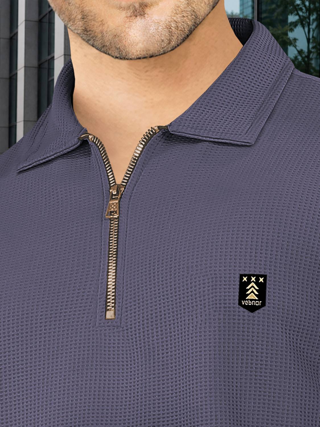 VeBNoR Men Zip Neck Grey T-Shirt - Image 5