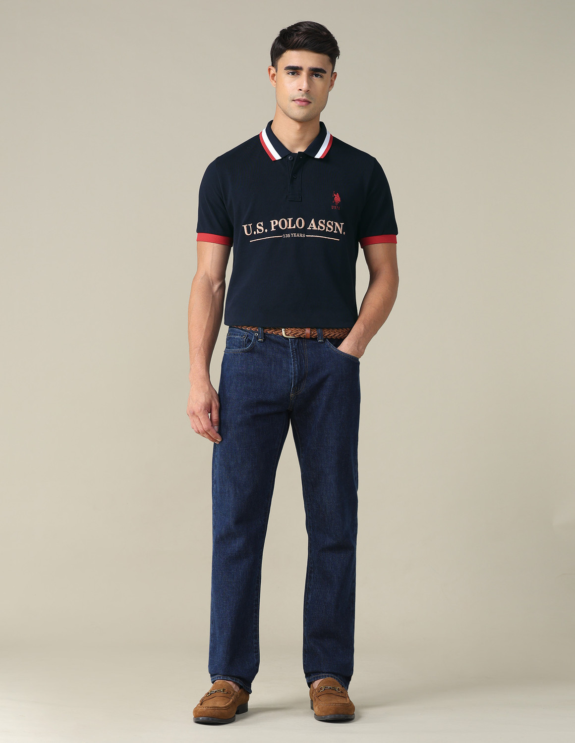 Image of U.S. POLO ASSN. Graphic Print Men Polo Neck Blue T-Shirt