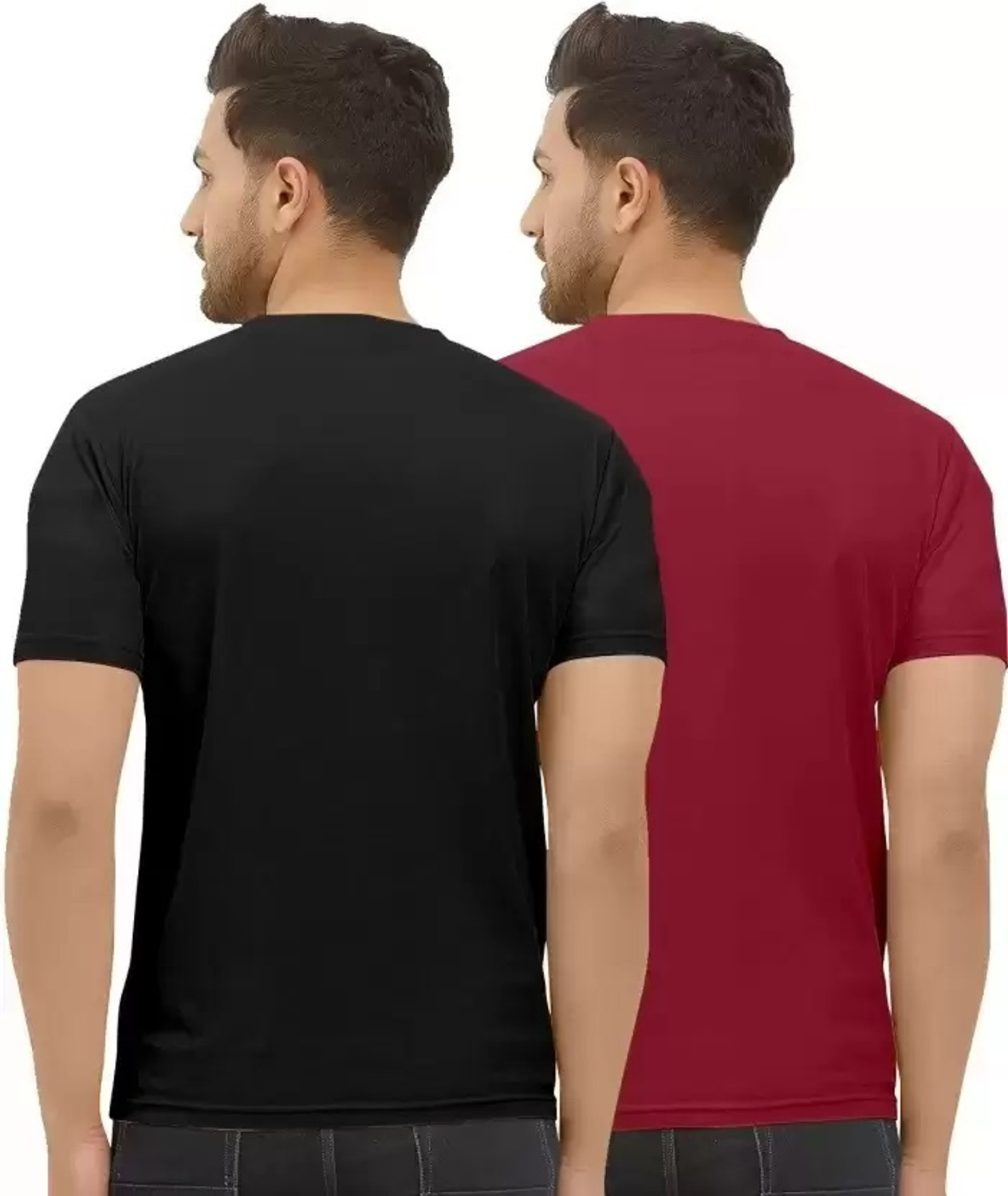 Image of REVIZO Printed Men Round Neck Black, Maroon T-Shirt