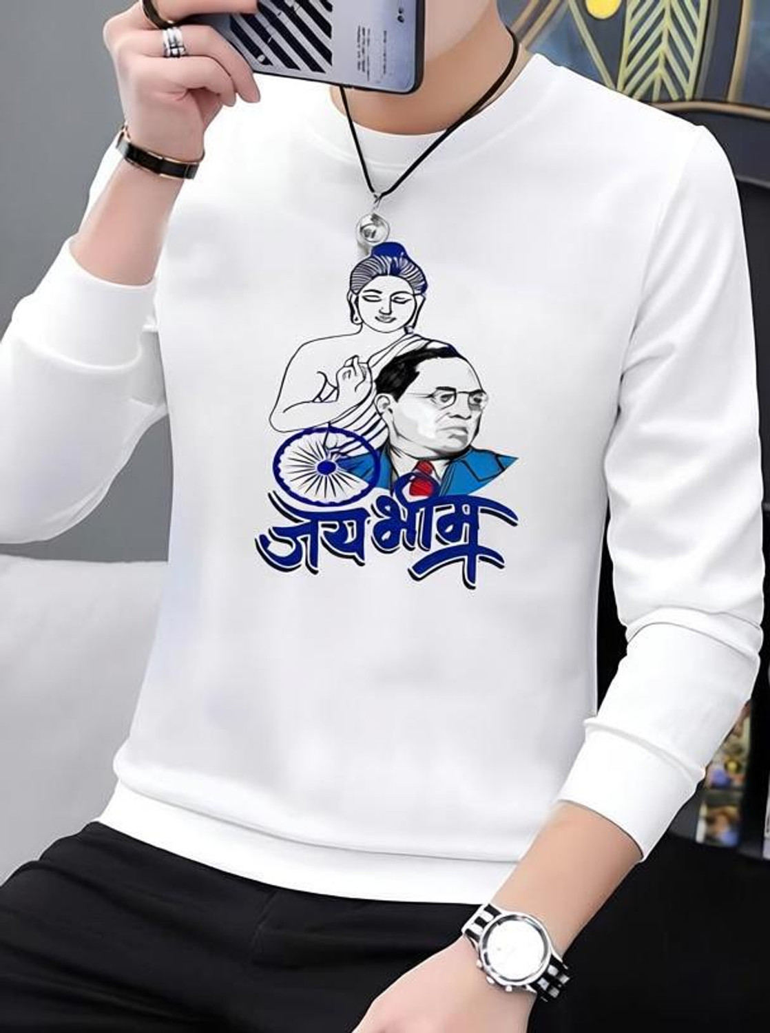 Image of Anudrima Printed, Typography Men Round Neck White T-Shirt