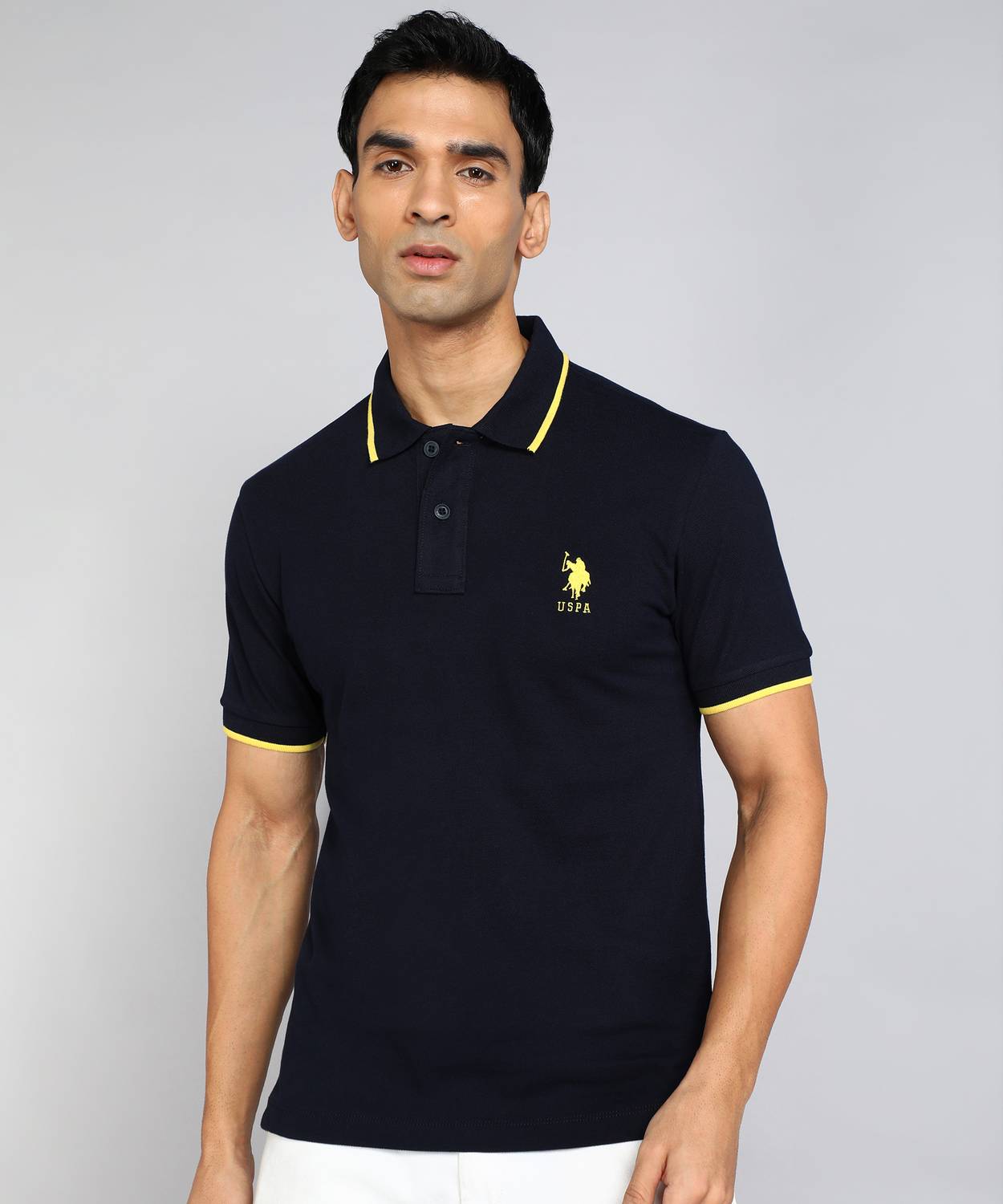 U.S. POLO ASSN. Men Solid Polo Neck Pure Cotton Blue T-Shirt
