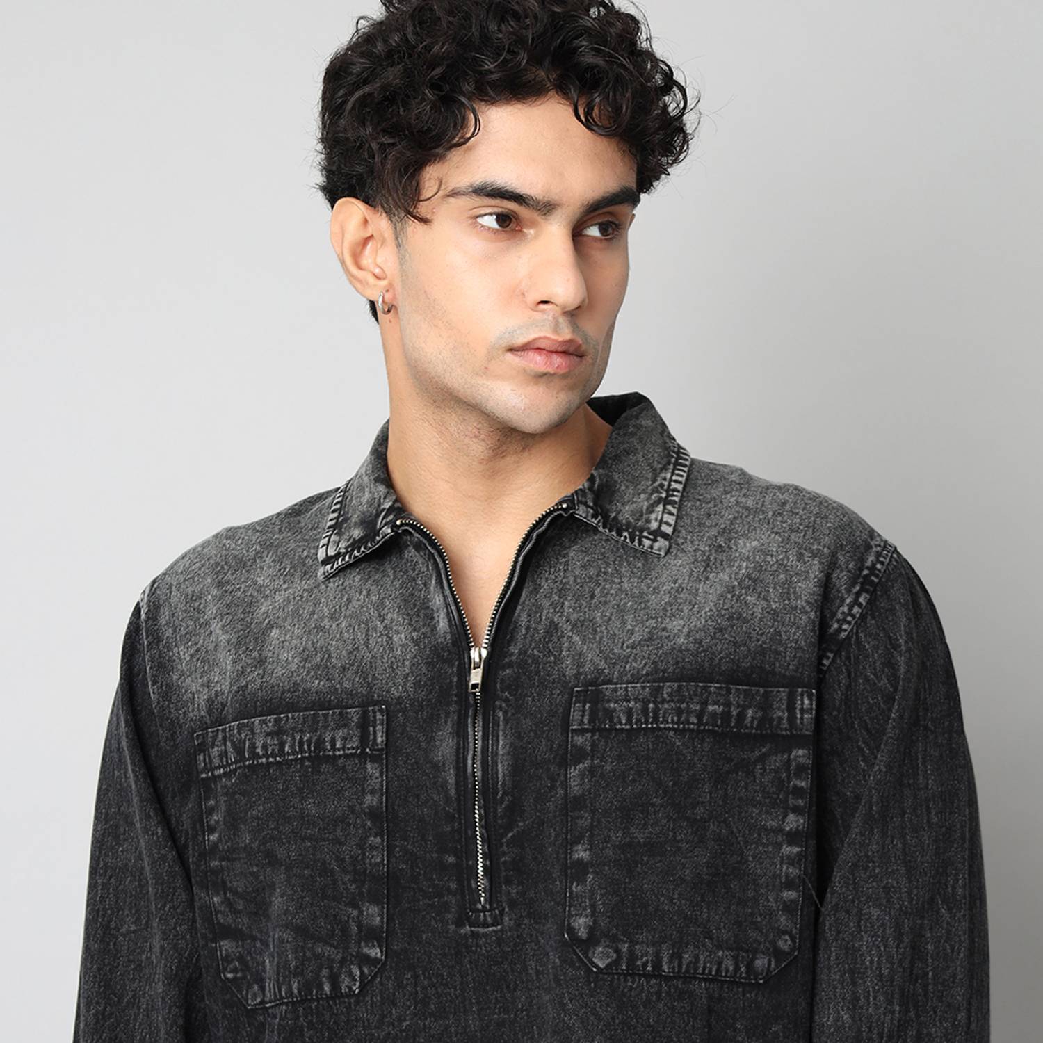 D Finish Men Zip Neck Black T-Shirt - Image 5