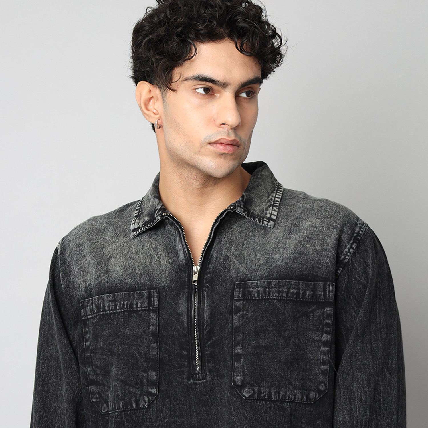 Image of D Finish Men Washed Casual Black Shirt