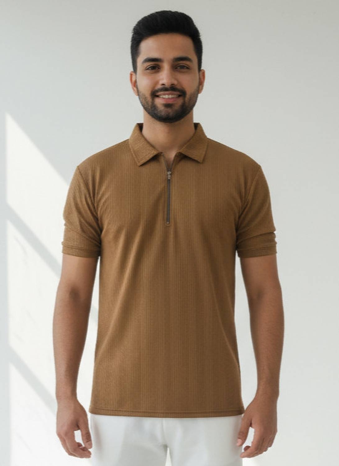 Dollar Men Solid Polo Neck Polyester Brown T-Shirt