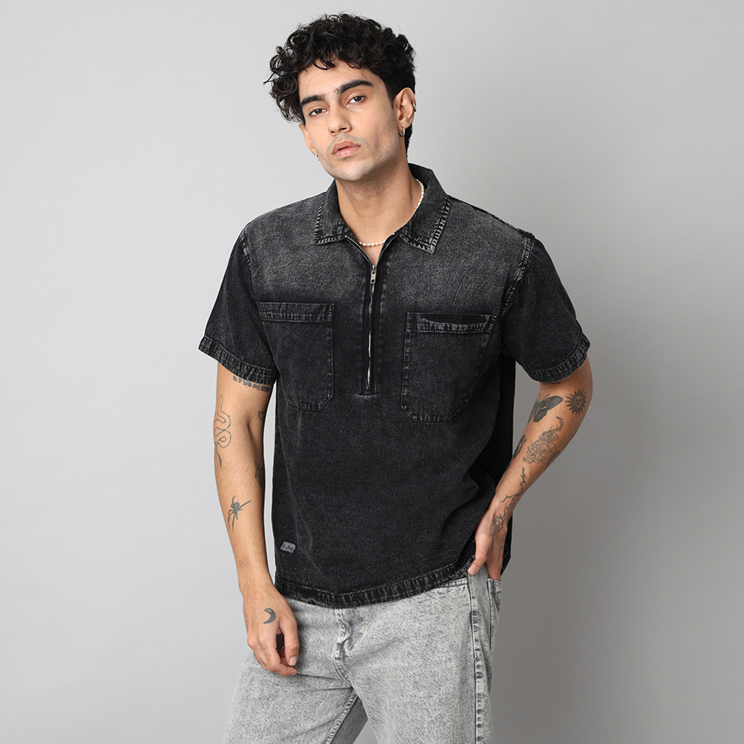 Image of D Finish Men Washed Casual Black Shirt