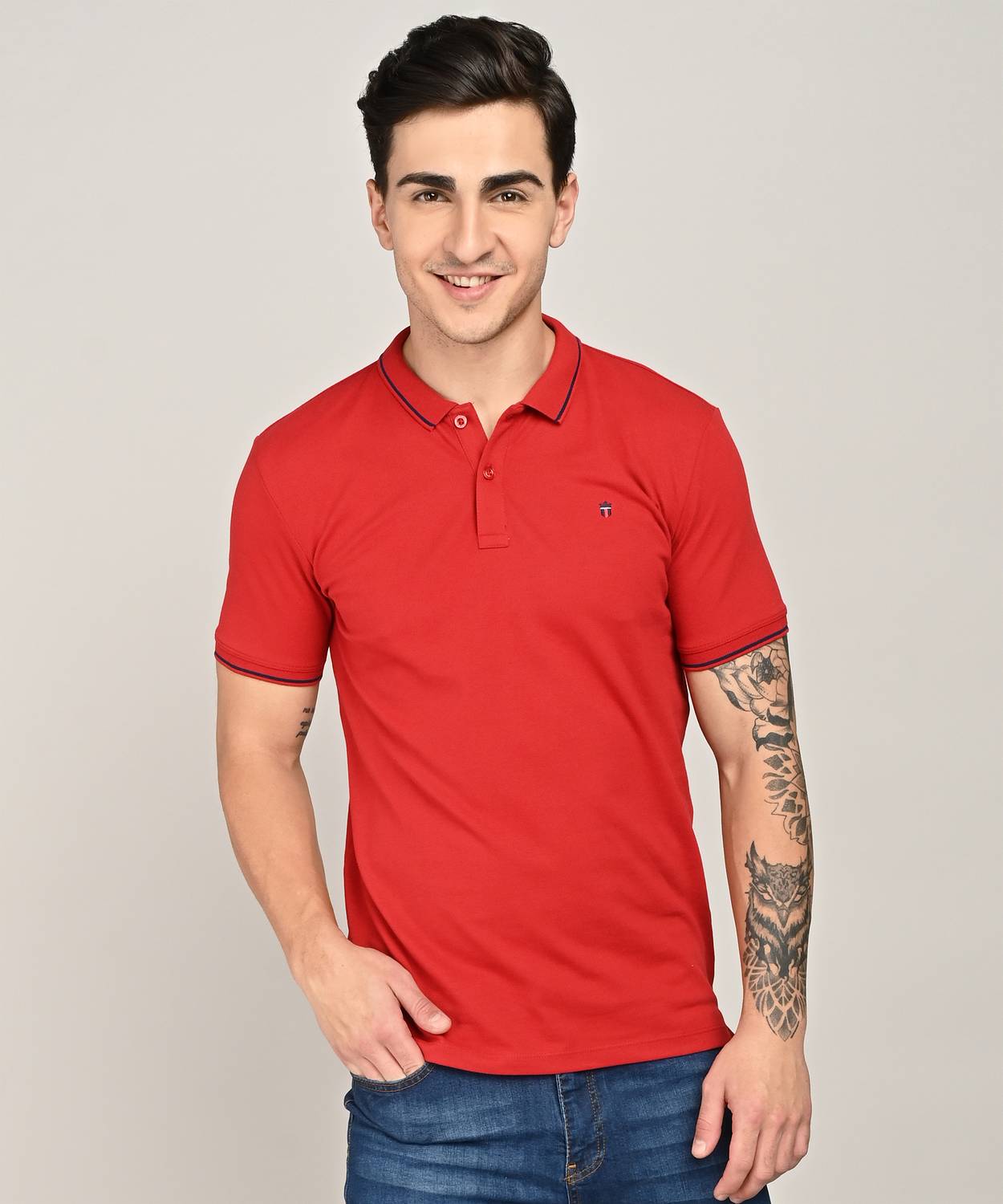 Louis Philippe Jeans Slim Fit Casual Men Solid Polo Neck Pure Cot