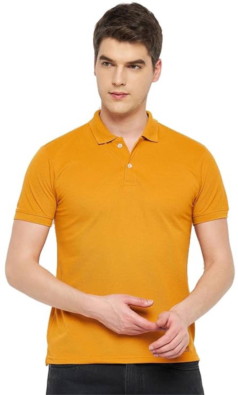 Polo Plus Men Solid Polo Neck Polycotton Yellow T-Shirt