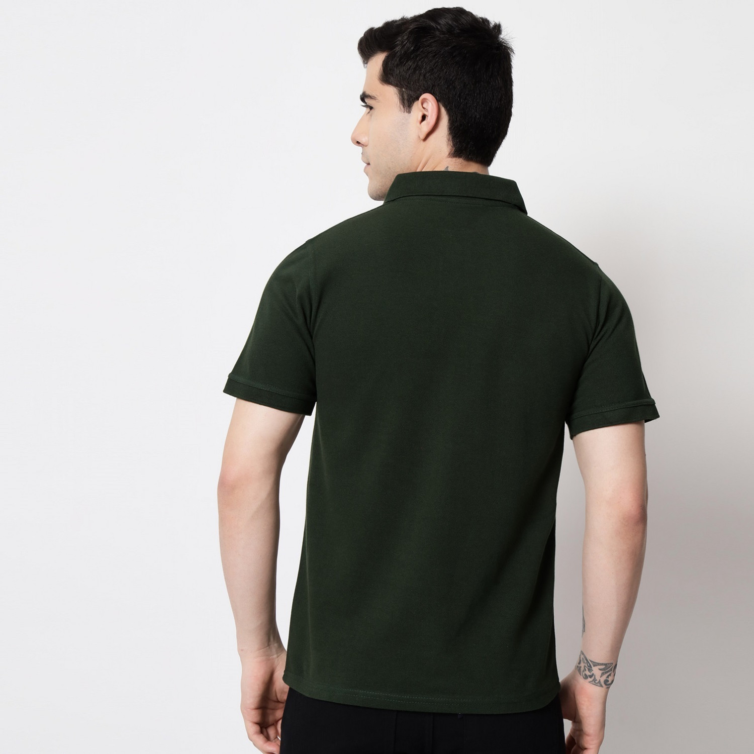 Image of Cryptic Solid Men Polo Neck Dark Green T-Shirt