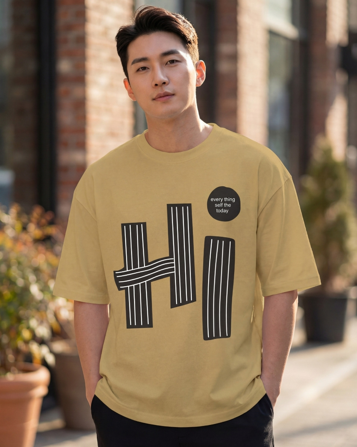 Image of FLYIND VOGUE OUTFIT Typography Men Round Neck Beige T-Shirt