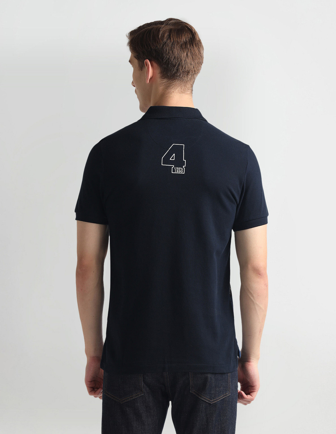 Image of U.S. POLO ASSN. Printed Men Polo Neck Blue T-Shirt