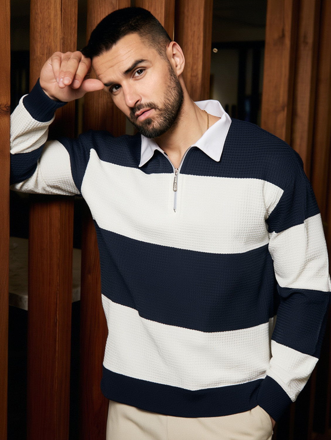 Image of Try This Colorblock Men Polo Neck Blue T-Shirt