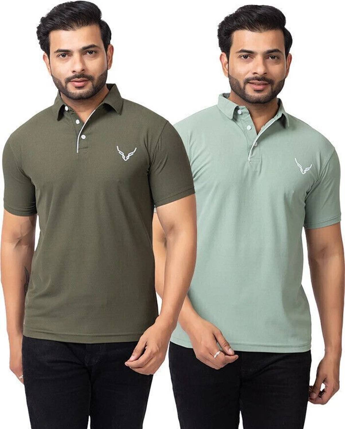 BUFFARO Pack of 2 Men Solid Polo Neck Polycotton Green T-Shirt