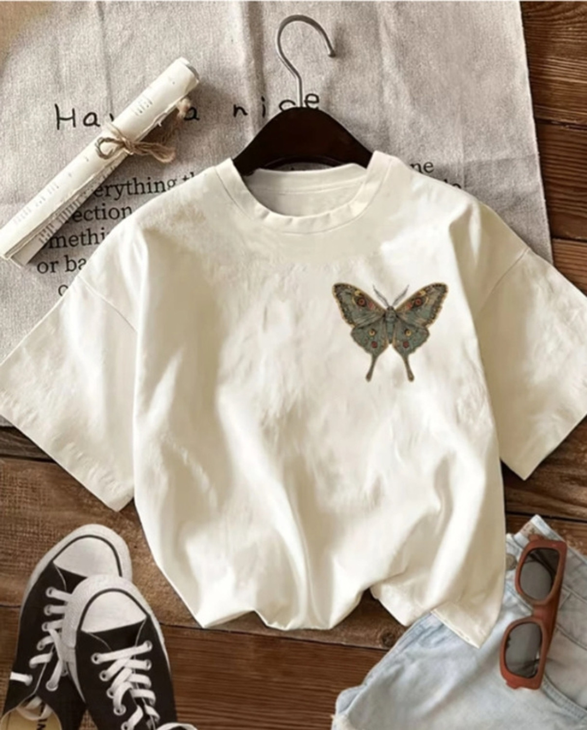 Image of Ascenzo Printed Women Round Neck Beige T-Shirt
