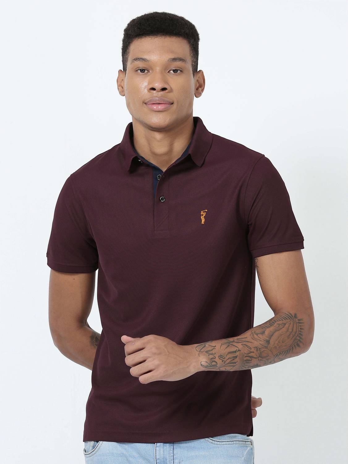 Stellers Men Solid Polo Neck Polyester Brown T-Shirt