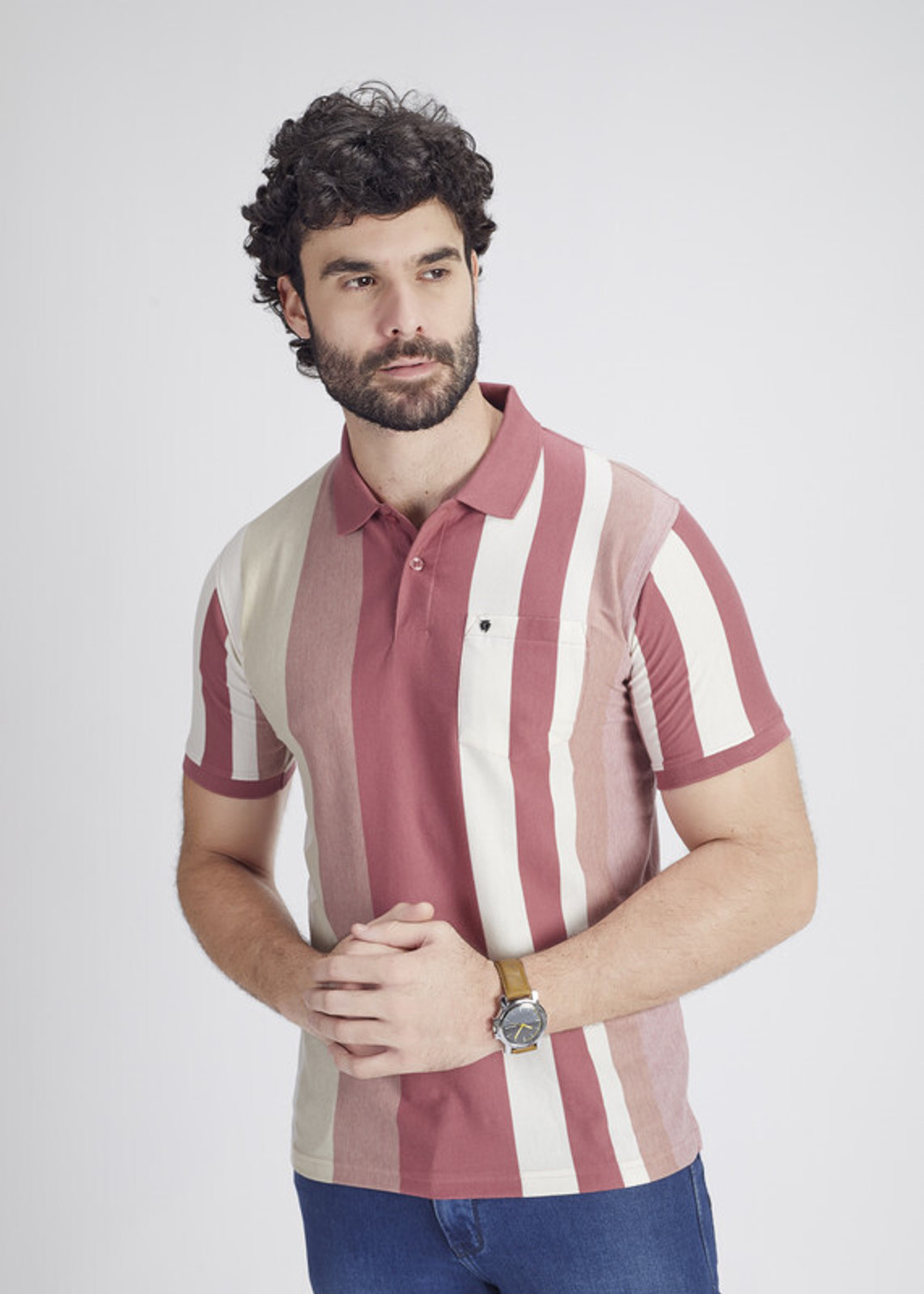 Image of PRORIDERS Striped Men Polo Neck Multicolor T-Shirt