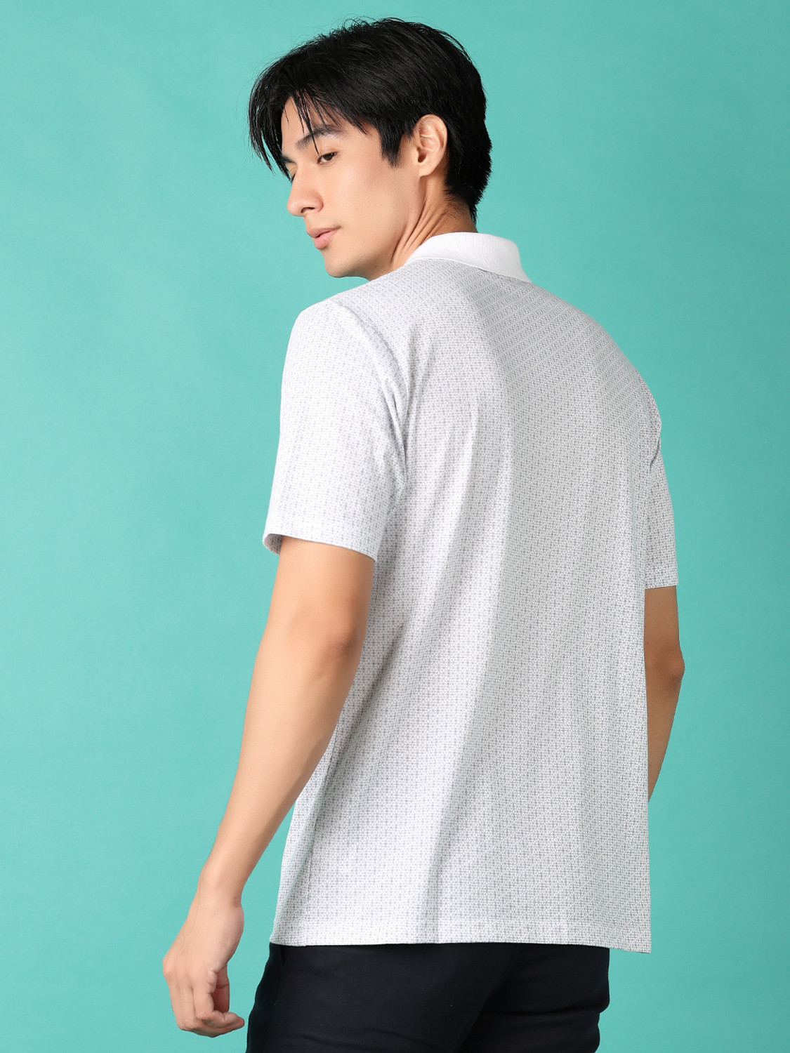 Image of V-MART Printed Men Polo Neck White T-Shirt