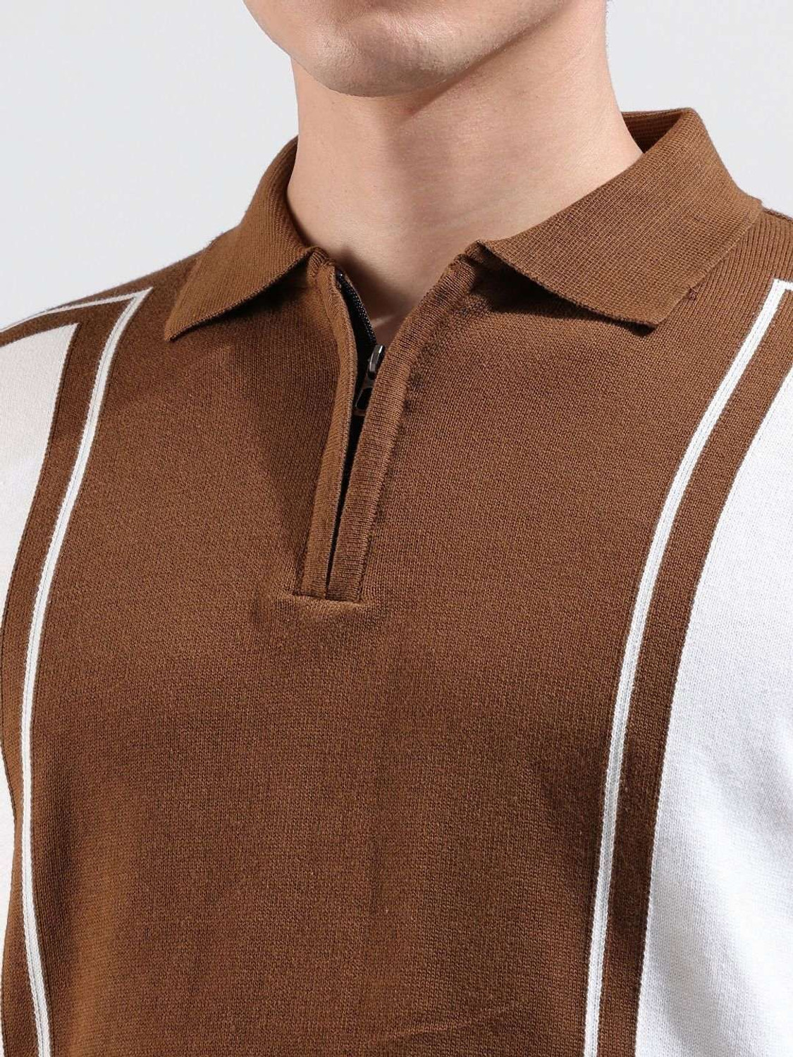 Image of The Indian Garage Co. Self Design Men Polo Neck White T-Shirt
