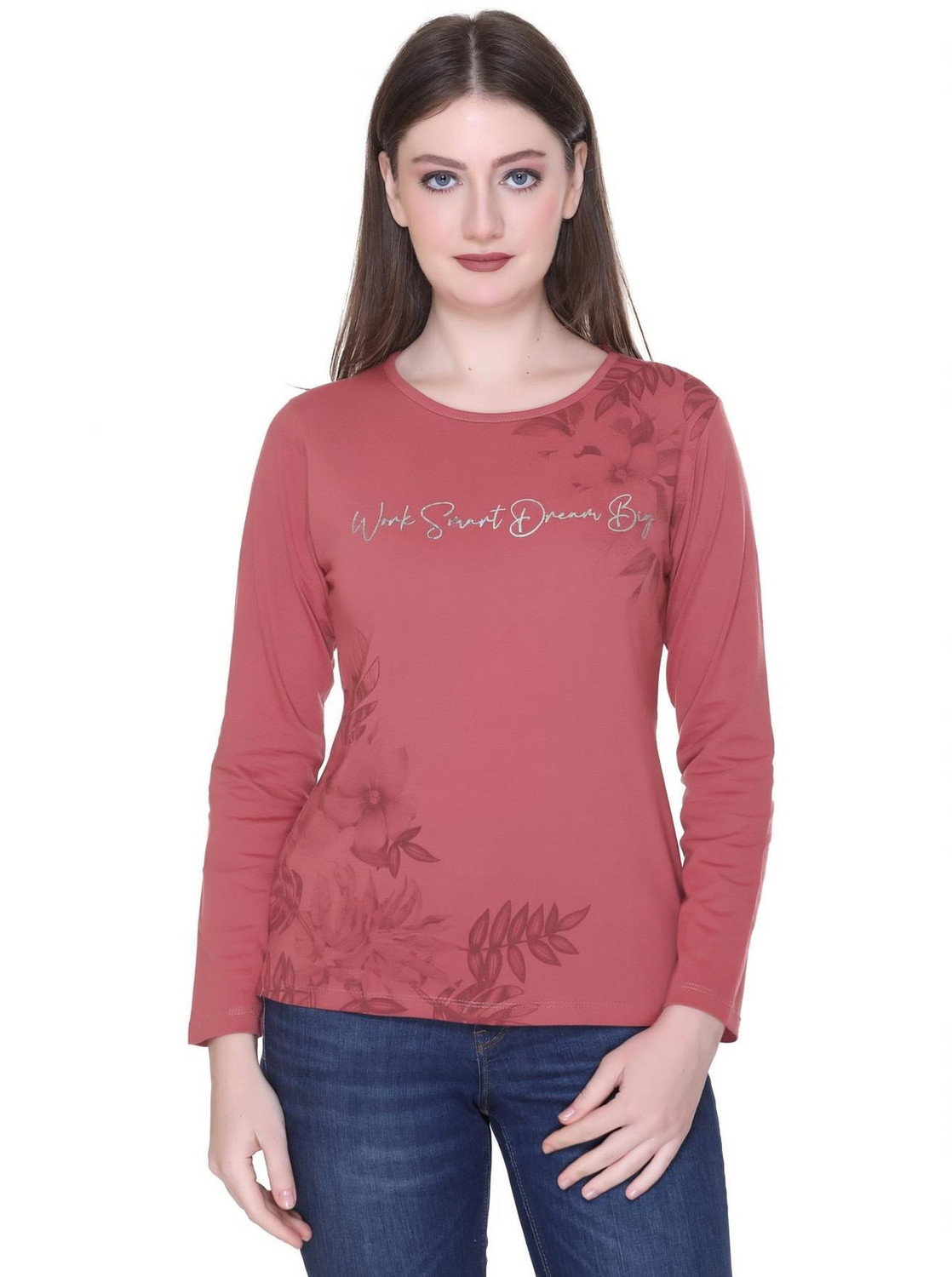 Image of Star Touch Printed Women Round Neck Orange T-Shirt