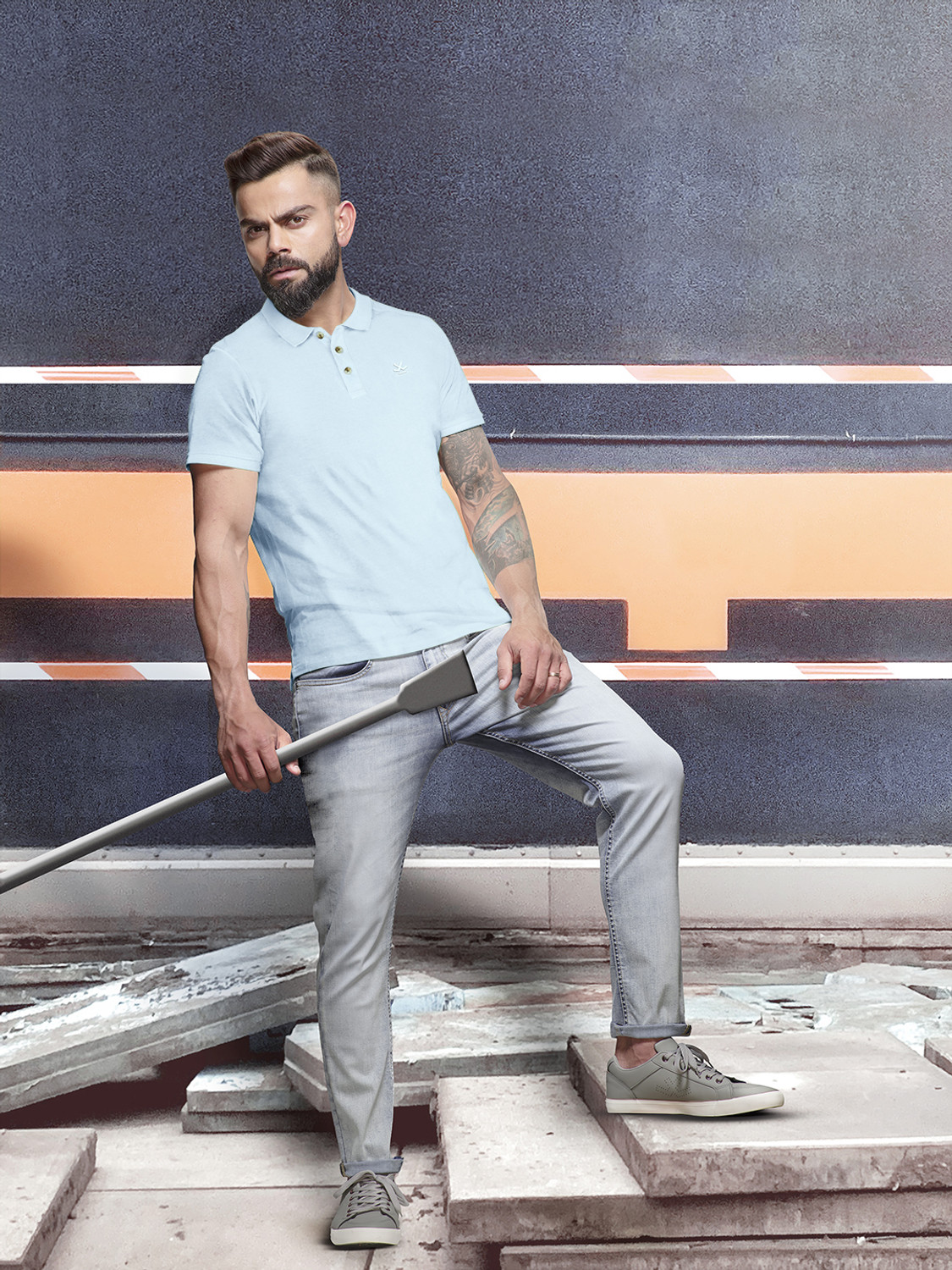 Image of WROGN Solid Men Polo Neck Light Blue T-Shirt