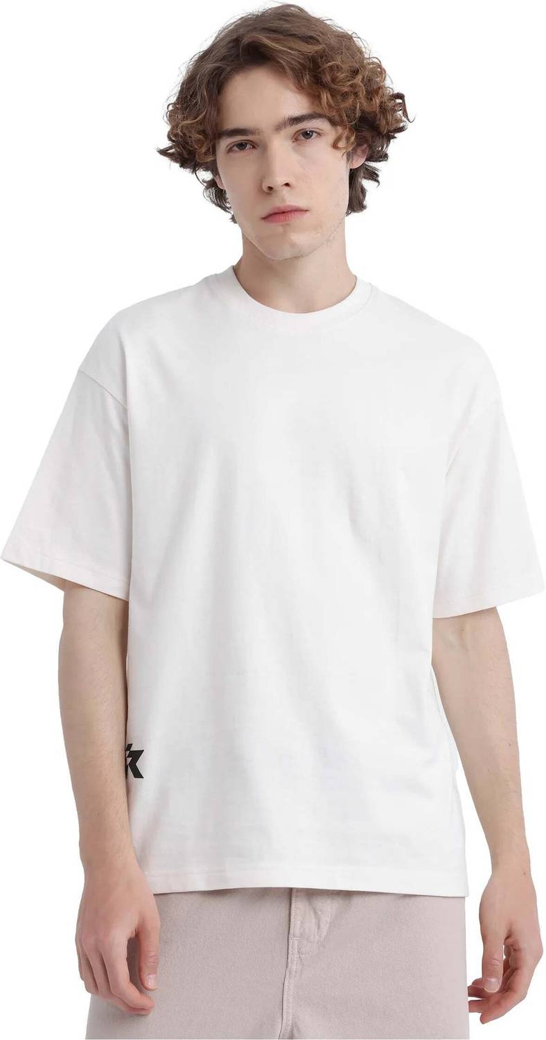RARE RABBIT Men Graphic Print Crew Neck Cotton Blend White T-Shir