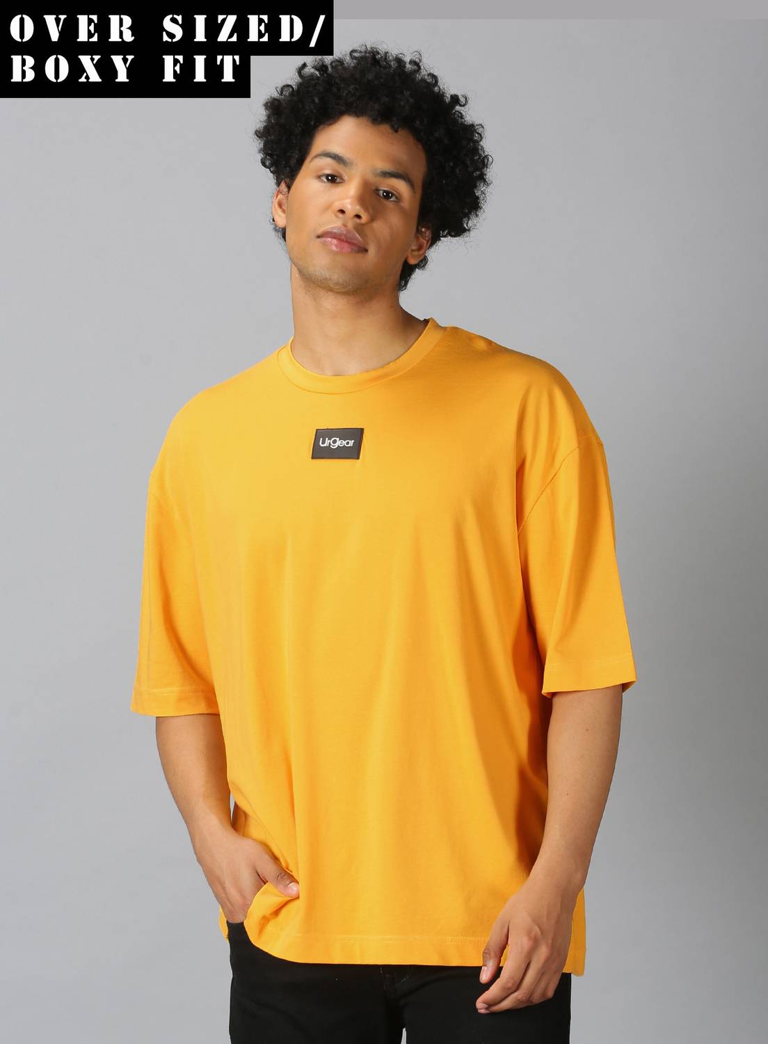 UrGear Men Solid Round Neck Pure Cotton Yellow T-Shirt
