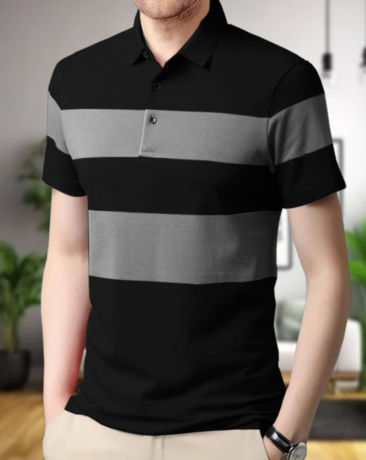 BELACHY Colorblock Men Polo Neck Black T-Shirt