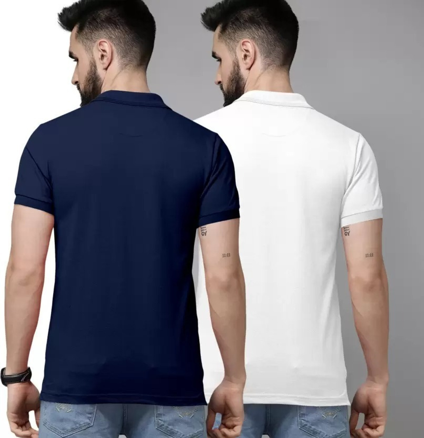 Image of balker merka Solid Men Polo Neck Black, White T-Shirt