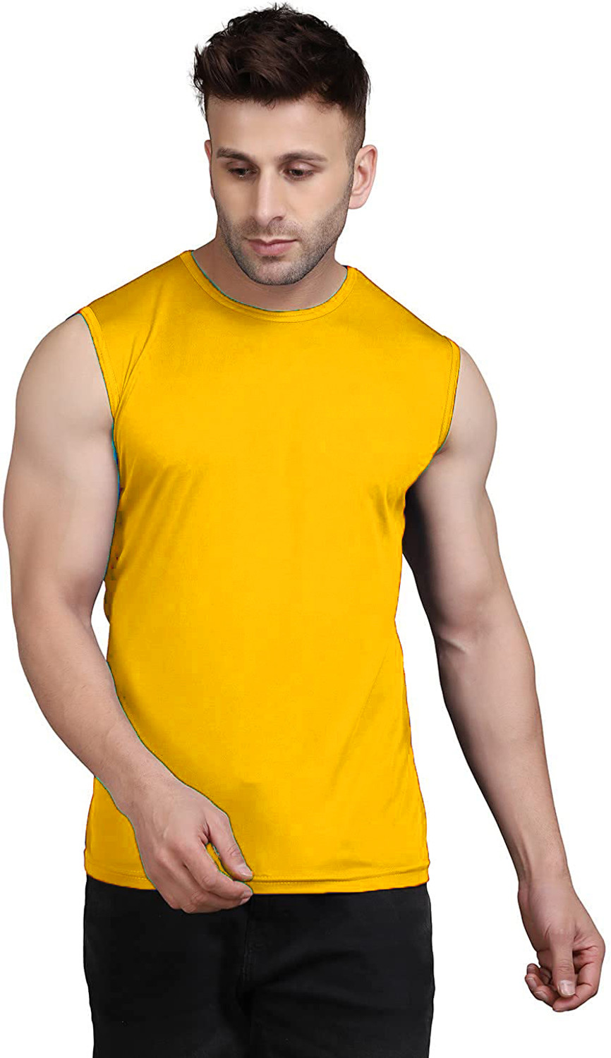 Image of UDI n ADI Solid Men Round Neck Grey, Yellow, Maroon T-Shirt