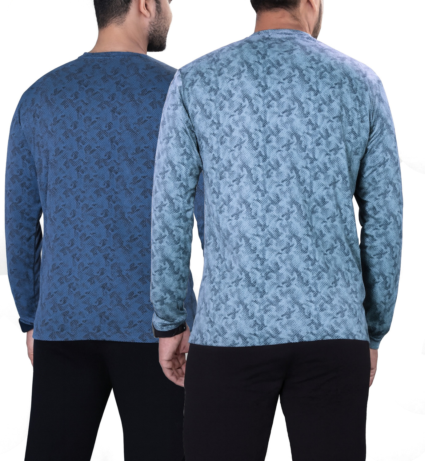 Image of AVOLT Printed Men Round Neck Grey, Light Blue T-Shirt